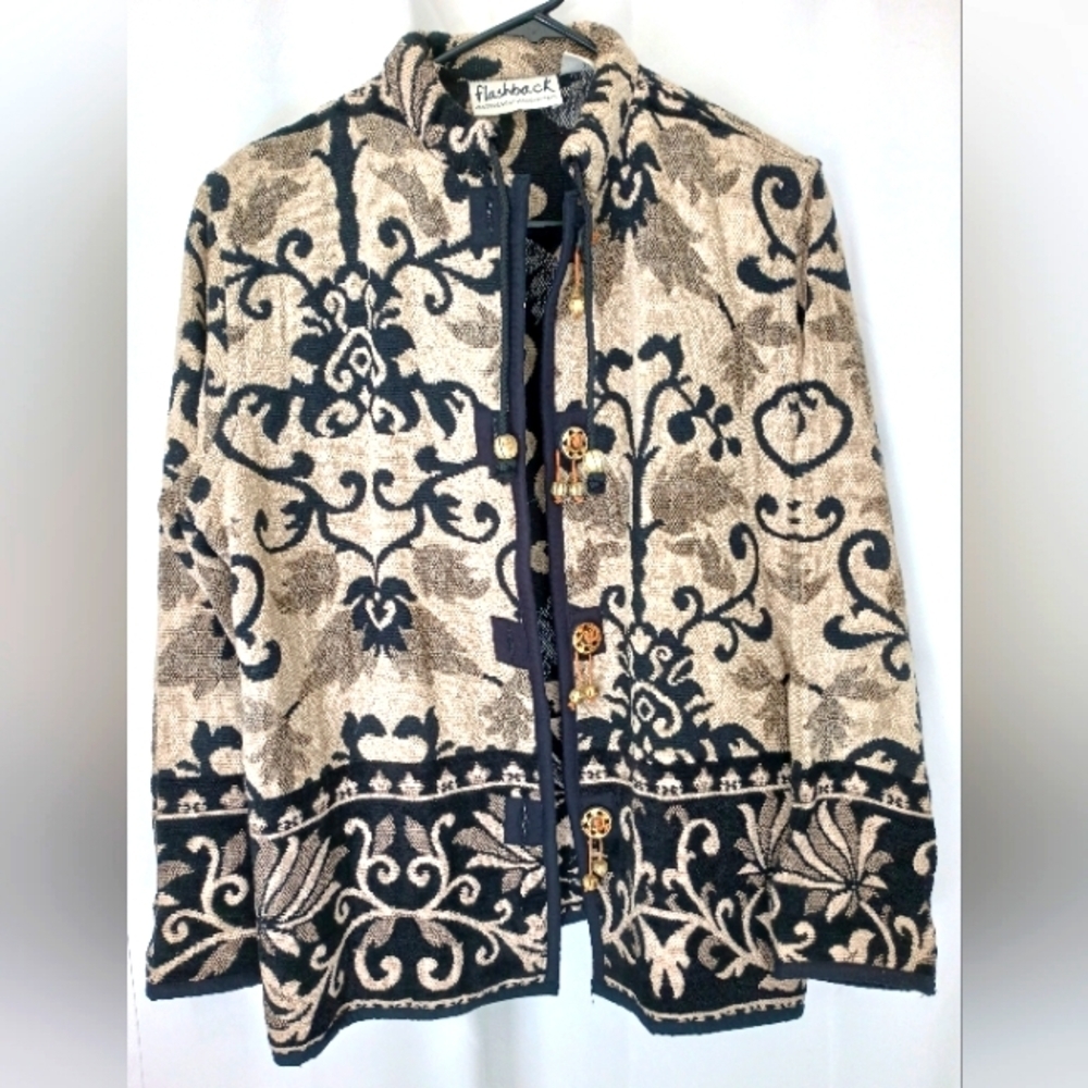 Flashback Vintage Southwestern Jacket Medium Tapestry Art  Wood Buttons Navajo